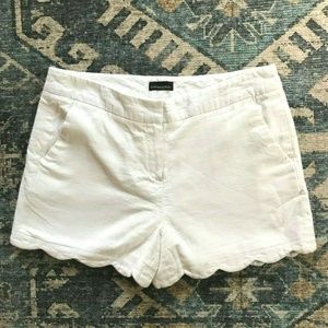 Scalloped White Linen Shorts with Satin Lining